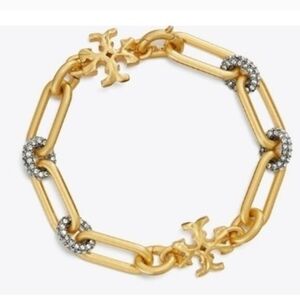 Tory Burch Roxanne Chain Pave BraceletAntique Gold with Black CrystalBrand New